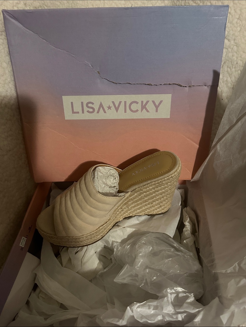 Lisa Vicky Women's Cream Quilted Espadrille Wedge Slide